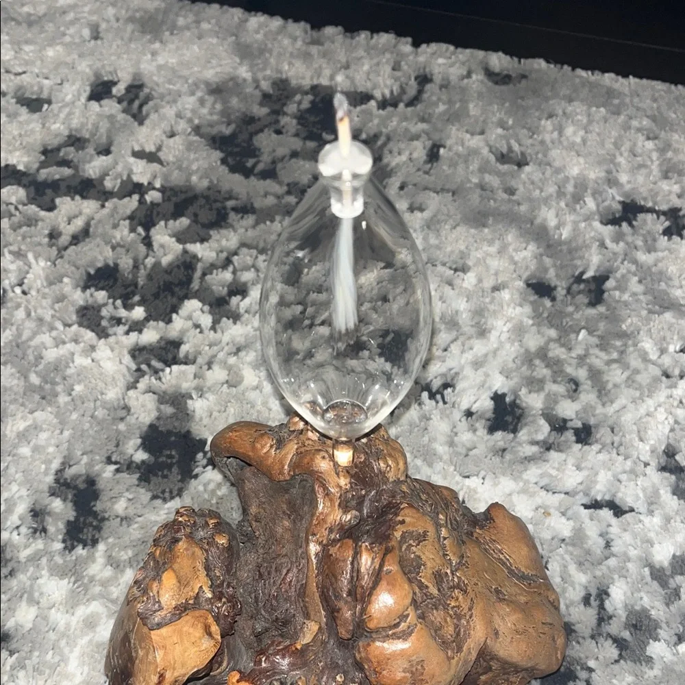 Vintage Unique Wooden Sculpture with Glass Accent Lamp